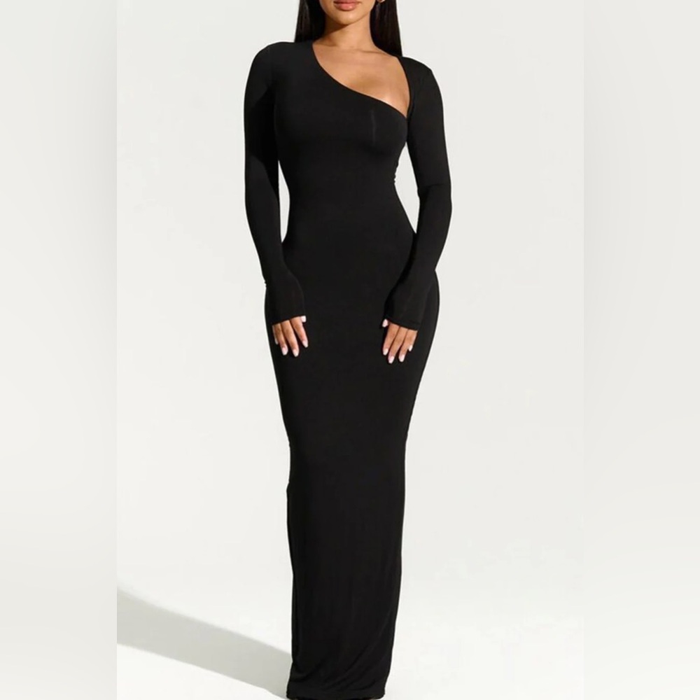 Asymmetrical Neck Slit Maxi Dress